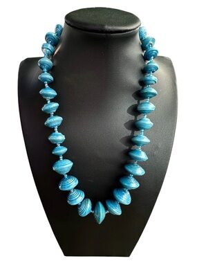 Bead for Life Uganda Blue Paper Bead Statement Necklace 22” Fair Trade Handmade